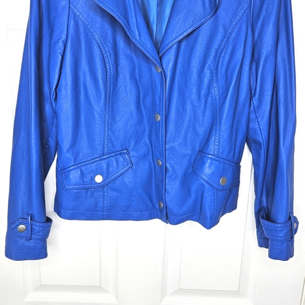 Northern Reflections Women's Royal Blue Moto Jacket Faux Leather Size S Petite - Picture 8 of 16